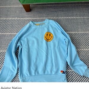Aviator Nation Light Blue Smiley Crewneck Sweater